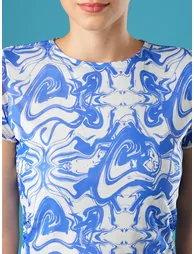 Blue Printed Side Ruched Top and Skirt Co-Ords - 3