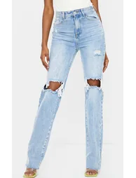 Tall Light Wash Extra Long Ripped Straight Leg Jeans - 1