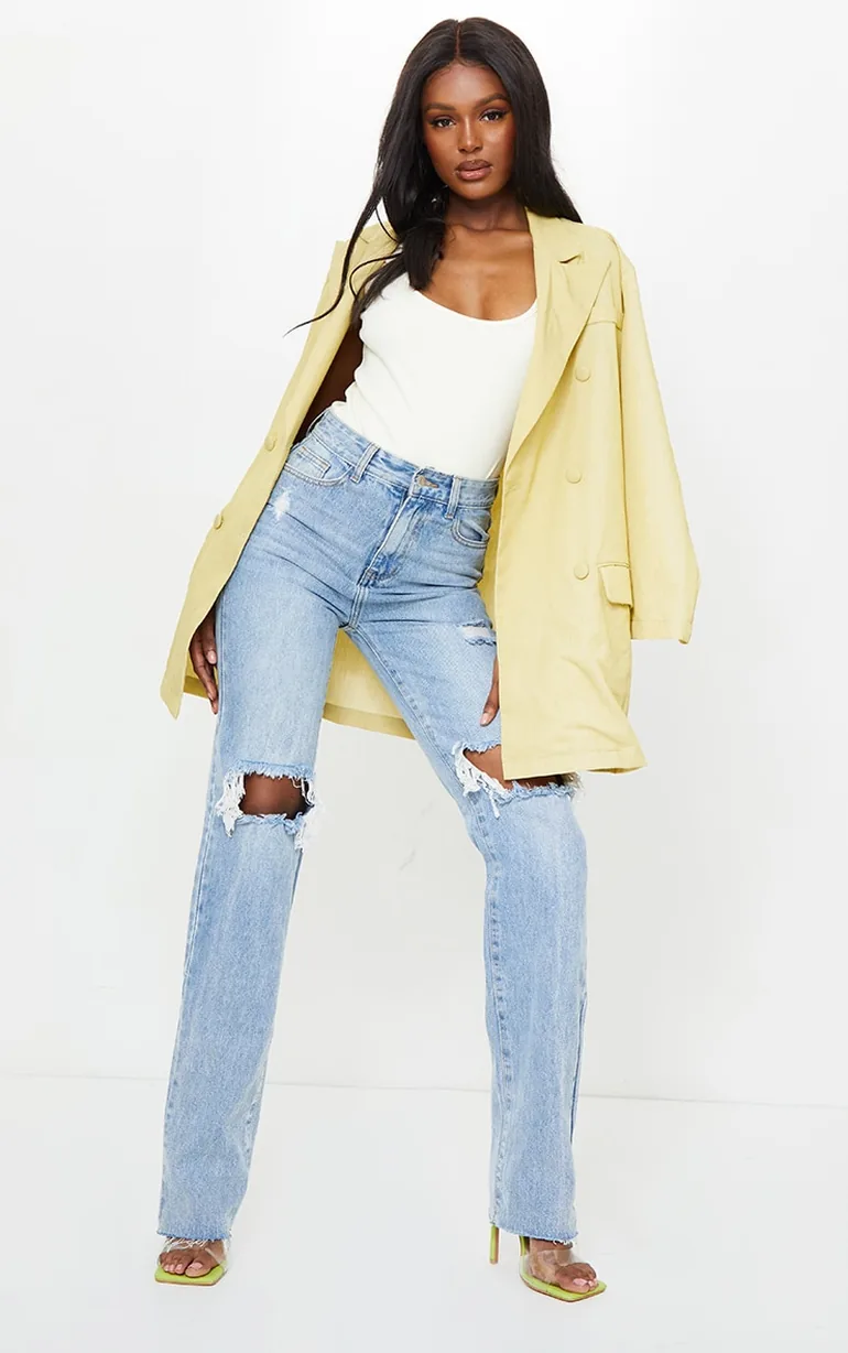 Tall Light Wash Extra Long Ripped Straight Leg Jeans