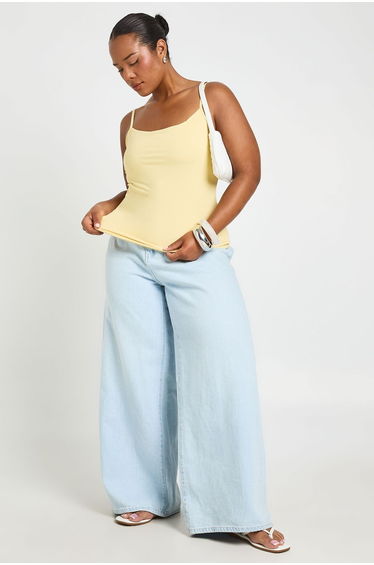 Plus Second Skin Strappy Square Neck Vest Top - lemon