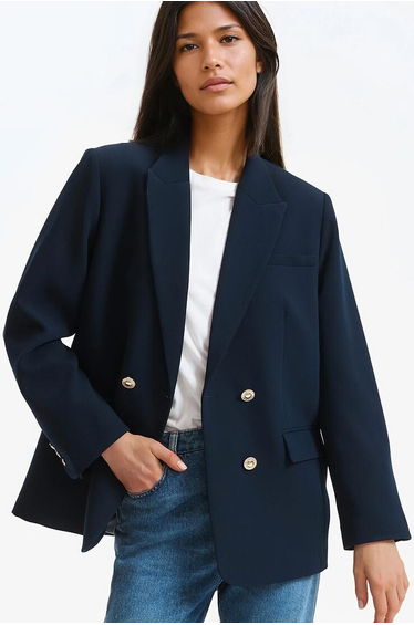 Long Straight Cut Wrapover Blazer