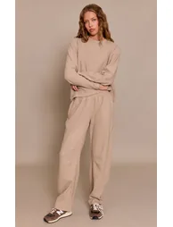 Taupe Brushed Rib Pintuck Straight Leg Trouser - 5