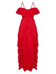 chinese dress ladies Happy Clothing Off-Shoulder Velvet Petal Maxi Dress in Red main image 0