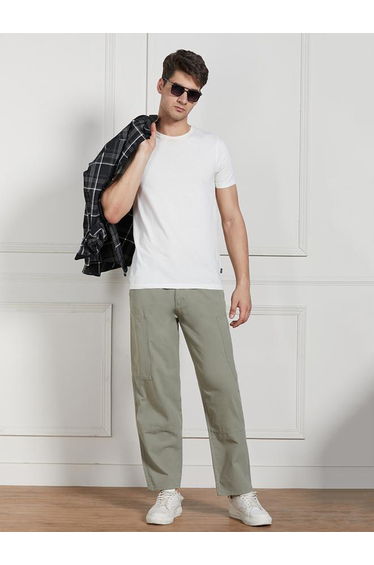 Cotton Lycra Solid Stretchable Relaxed Fit Cargo Trousers