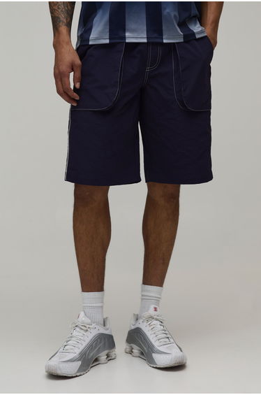 Baggy Long Length Contrast Stitch Nylon Short - purple