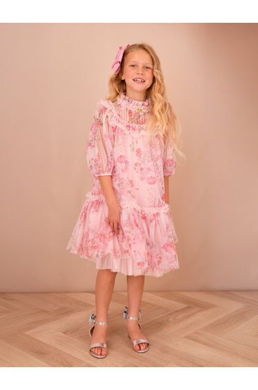 Angels Face Girls Myrtisa Posy Print Tulle Dress in Pink