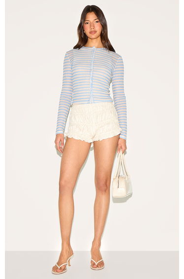 Sky Blue Striped Sheer Button Up Top