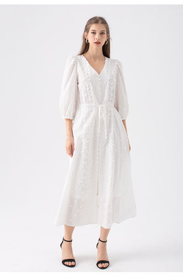 Falling 3D Flowers Button Down Maxi Dress