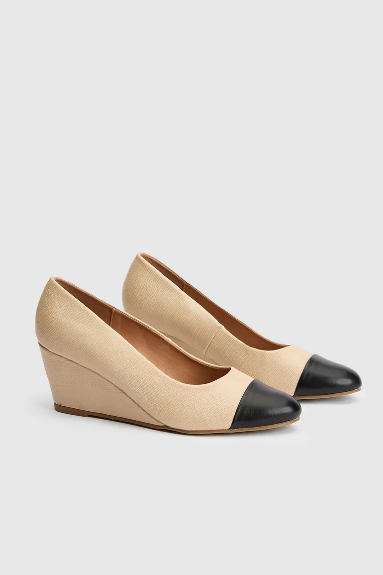 Wide Fit Daily Almond Toe Toe Cap Mid Wedge Court Shoes