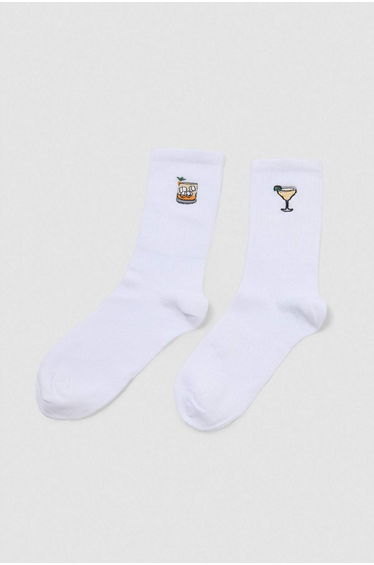 White 2-Piece Embroidered Jacquard Knitted Socks