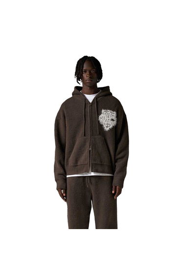 Couture Club Mens Wool Blend Soft Full Zip Hoodie - Brown