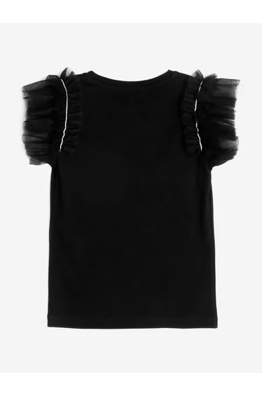 BCBGMAXAZRIA Girls Ruffle Sleeve T-Shirt in Black
