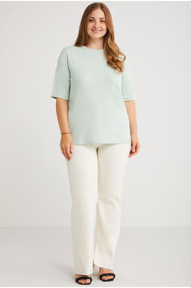 Vivian Women's 100% Organic Cotton Oversize Fit Crew Neck Light Green Plus Size T-shirt
