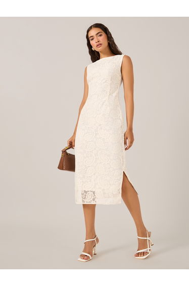 All-Over Lace Sleeveless Bodycon Midi Dress