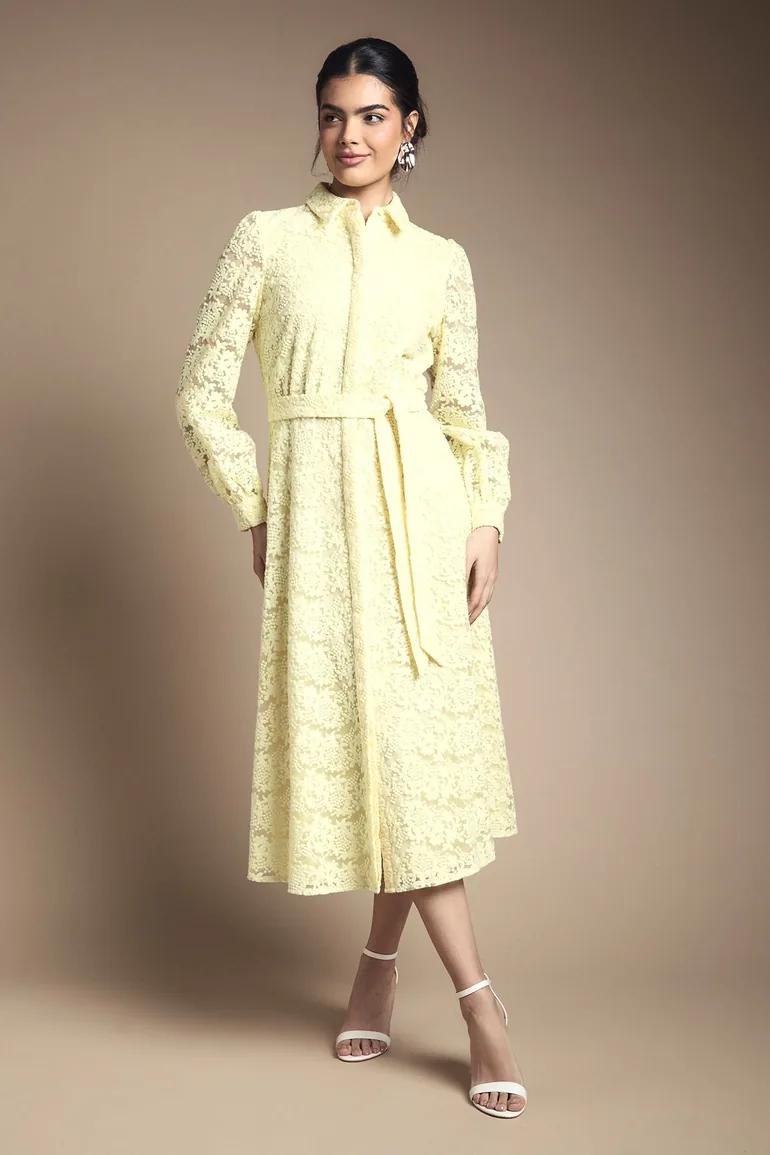 Embroidered Floral Organza Shirt Midi Dress