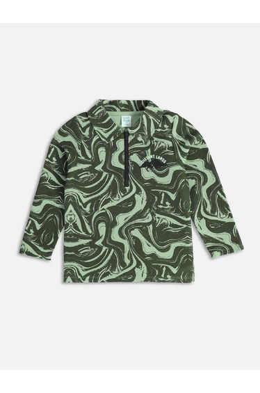 Boys Marble Print Long Sleeve Polo T-Shirt