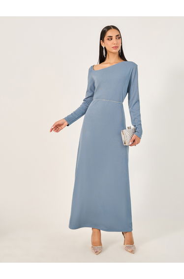 Plain Long Sleeves A-Line Maxi Dress