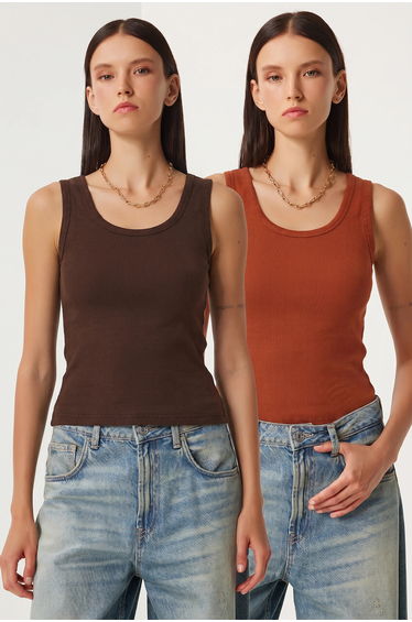 ISTANBUL Fitted U Collar Knitted 2- Pack Tank Top