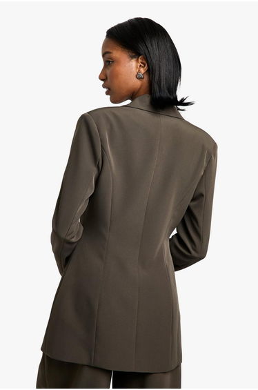 Woven Tailored Cinched Blazer - grey-khaki product thumbnail 3