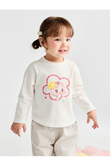 Girls' Long Sleeve Top With Printed Motif