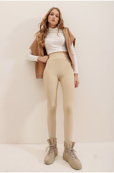 Leggings - Beige - High Waist