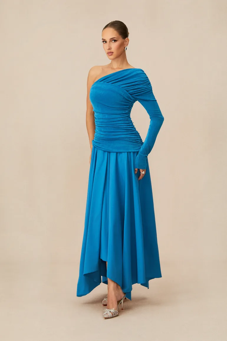 Jane One Shoulder Asymmetric Hem Maxi Dress - 4