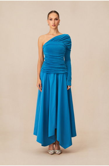 Jane One Shoulder Asymmetric Hem Maxi Dress