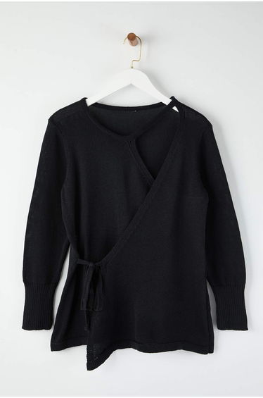 Black Double Breasted Tie Detail Slim Knitwear Blouse