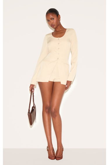 Lemon Tailored Button Down Scoop Neck Playsuit