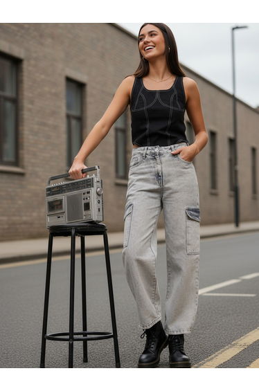 Grey Mid Rise Flared Jeans