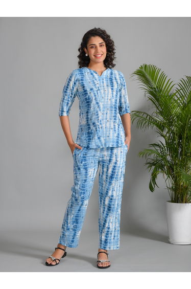 Pure Cotton Printed Notch Neck Top and Pyjama Set