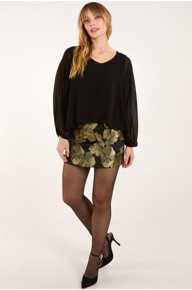 Gold Floral Jaquard Mini Skirt