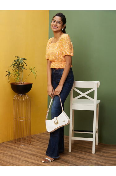 Floral Printed Square Neck Smocked Crop Top