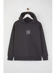 Anthracite Oversize/Wide Pattern Embroidered Thick Inside Polar Fleece Knitted Sweatshirt