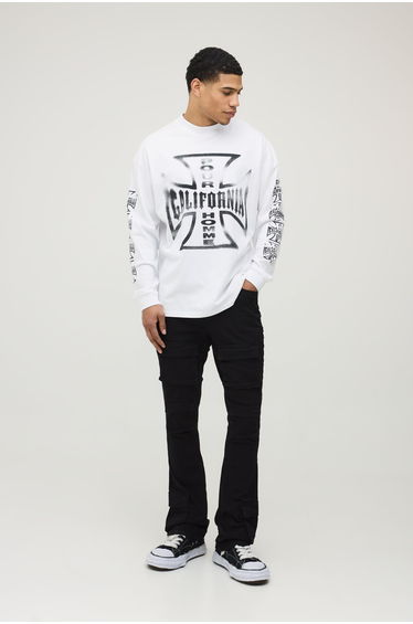 Skinny Stacked Flare Multi Cargo Trouser - black