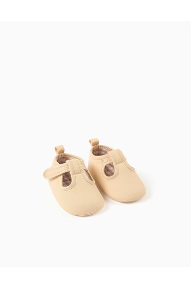 Twill shoes with lining for newborns light beige
