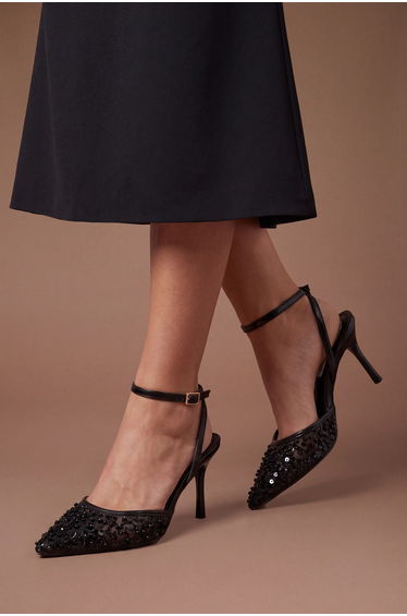 Maria Faux Leather Sequin Embellished Stiletto Court Shoes