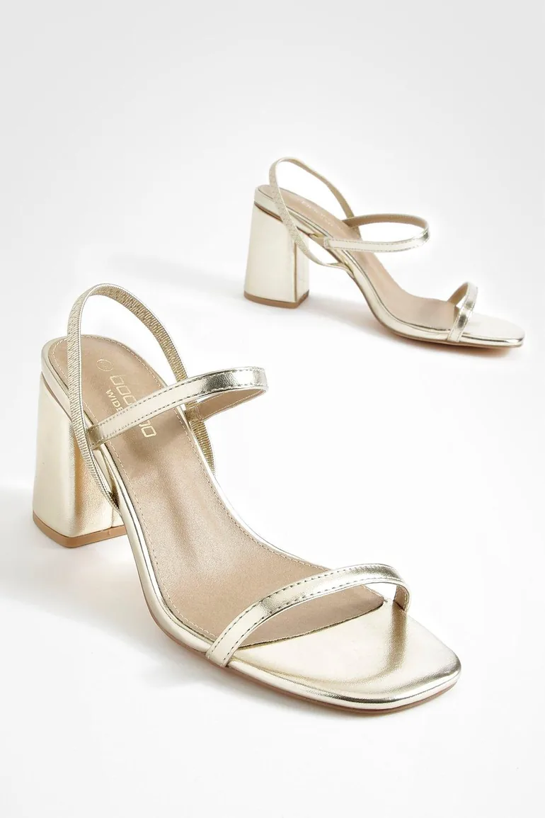Wide Fit Elasticated 2 Part Block Heels - gold - 3