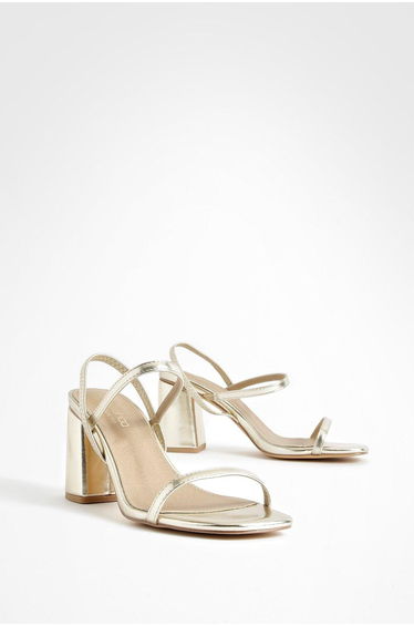 Wide Fit Elasticated 2 Part Block Heels - gold