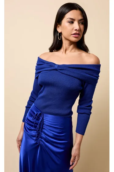 سترة ليتل مسترس أزرق محبوك بأكمام طويلة بلا أكتاف