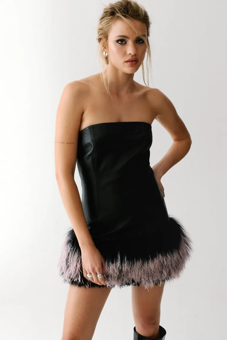 Limited Leather Ombre Shearling Mini Dress