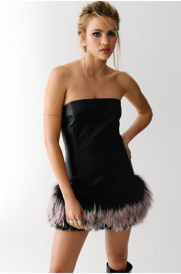 Limited Leather Ombre Shearling Mini Dress