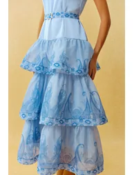 Forever Yours Blue Paisley Print Square Neck Tiered Maxi Dress - 7