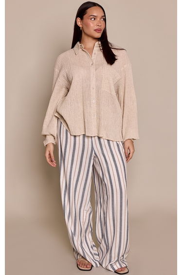 Plus Cream Textured Pocket Detail Oversized Shirt