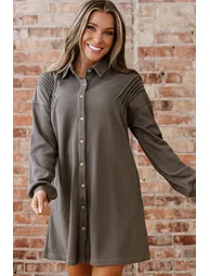 Lvness Waffle Knit Shirt Tunic Dress - 5
