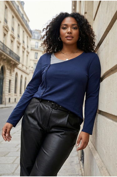 Navy blue lycra combed cotton supreme knitted plus size blouse