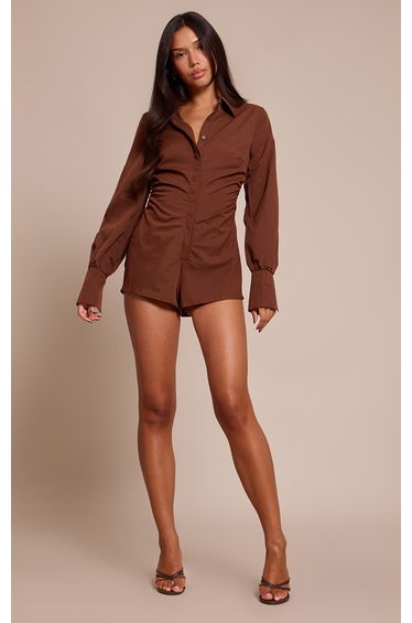 Chocolate Woven Belt Detail Playsuit