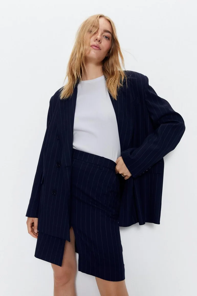 Tailored Pinstripe Pencil Skirt - 1