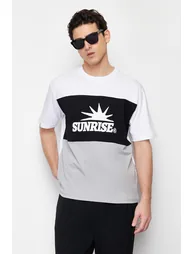 Black Men's Relaxed/Casual Cut Text Printed Color Blocked Cotton Short Sleeve T-Shirt - 1