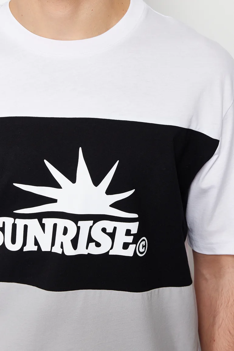 Black Men's Relaxed/Casual Cut Text Printed Color Blocked Cotton Short Sleeve T-Shirt - 3